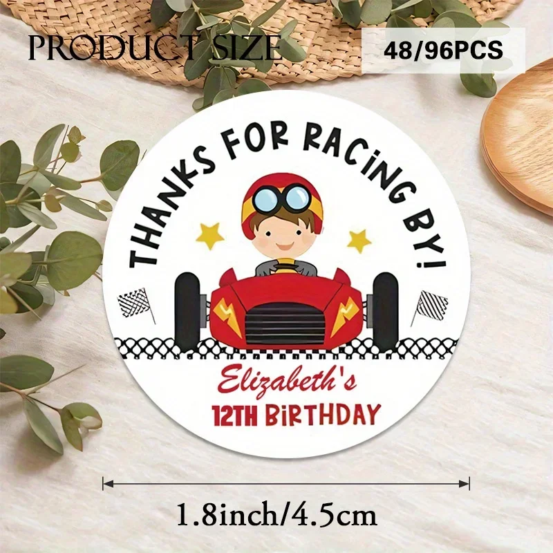 

48/96Pcs Custom Racing Theme Round Stickers Colorful Birthday Party Favor Bag Decor Labels