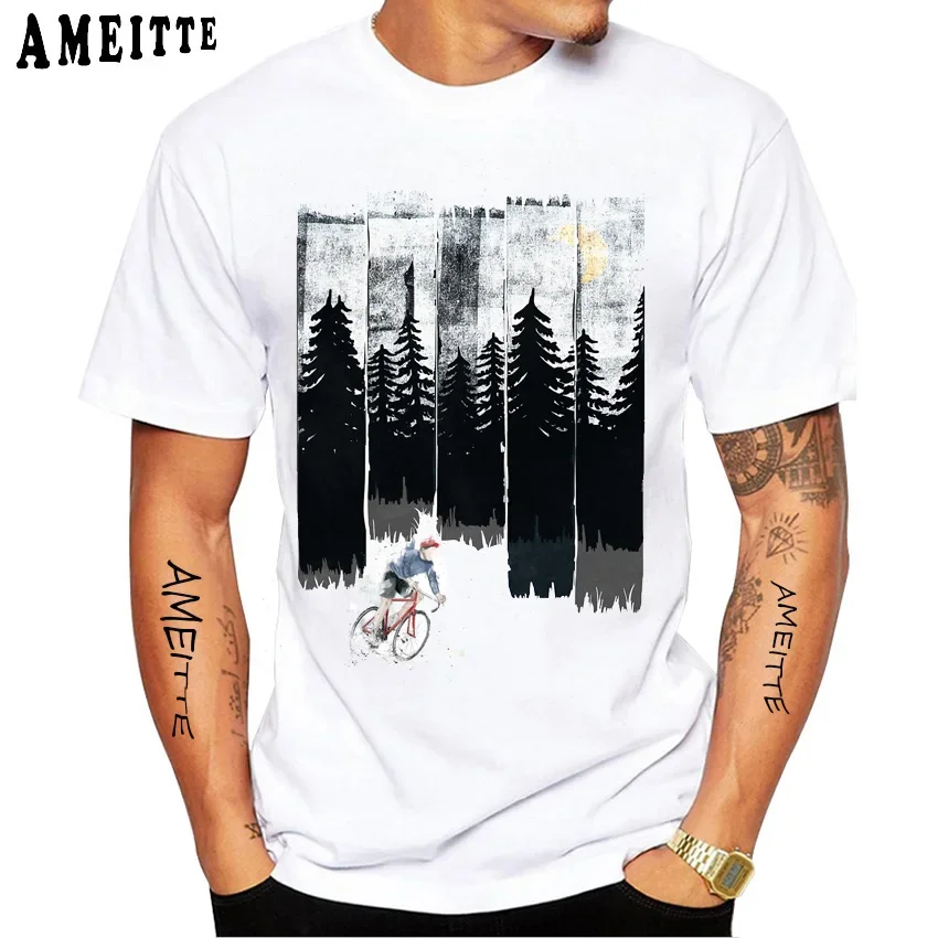 

Nature Forest Mountain Bike Scenery Sunset Cycling Art T-Shirt New Summer Men's Short Sleeve Fashion Bicycle Sports Casual Tees