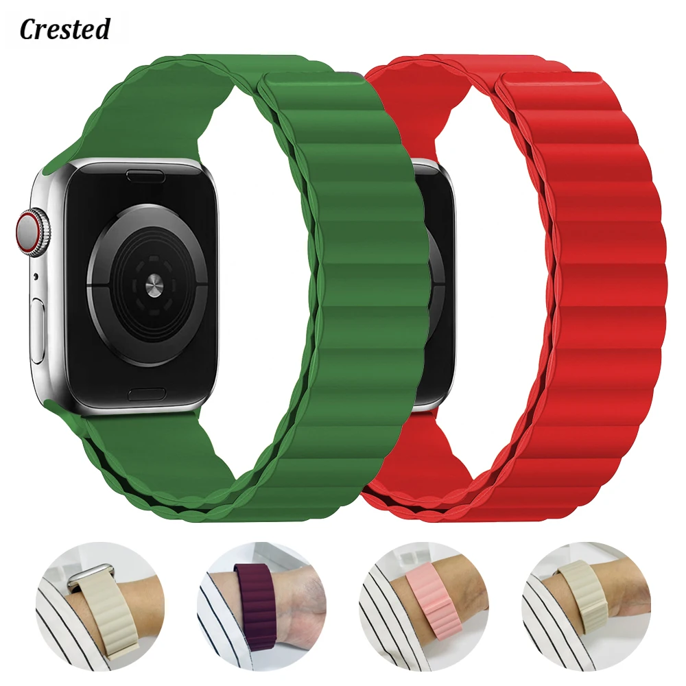 

Strap For Apple Watch Band 44mm 40mm 45mm 41mm 42mm 38mm Silicone magnetic Link Loop Bracelet iWatch Series 8 7 Ultra 3 5 6 SE