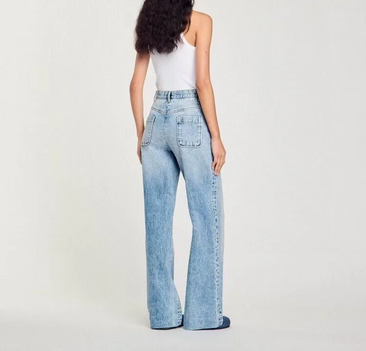 Pantaloni in denim a gamba dritta alla moda da donna personalizzati di fascia alta