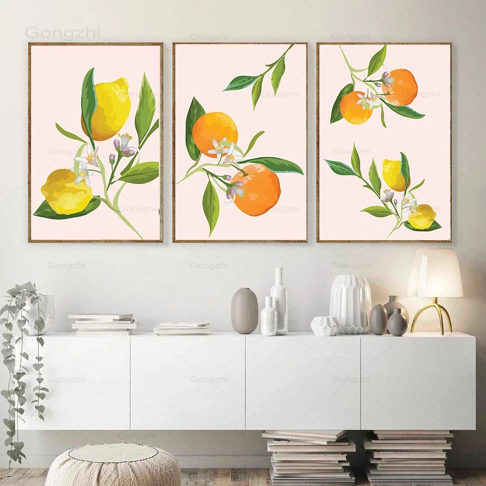 Lemon Oranges Flower Poster Scandinavian Style Canvas Painting Fruit Wall Art Pictures for Living Room Modern Kitchen Decor