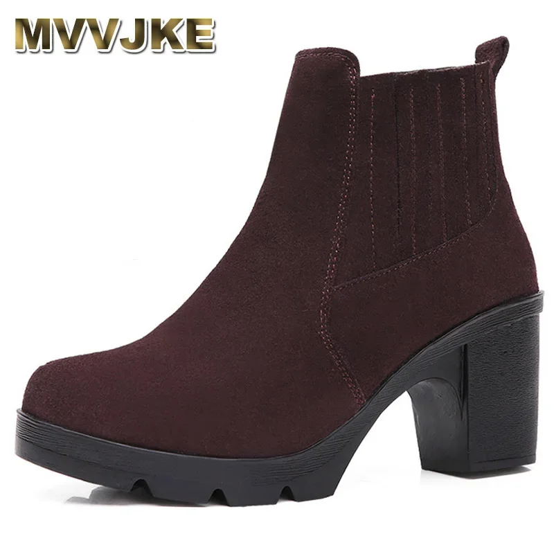 

Thick Heels Women Ankle Boots Mature Concise Cow Suede Leather Shoes Woman Autumn Winter Office Ladies Casual Classic