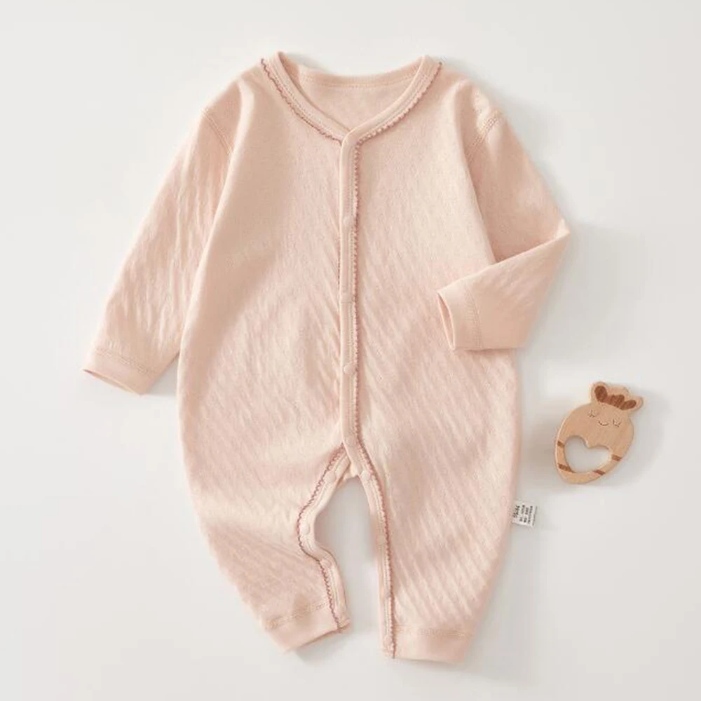 Baby Girl Jumpsuit Long Sleeve Cotton Heart Shape Print Solid Color Spring Autumn Newborn Clothes First Birthday Baby Boy Romper