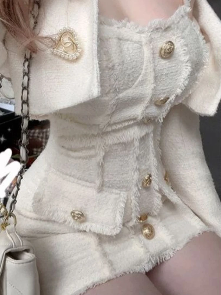 Nieuwe winter Franse elegante mode 2-delige set dames ontwerp retro jas + bandjurk harajuku chic vintage Koreaanse populaire kleding