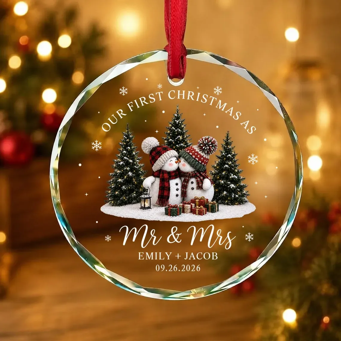 Custom Mr and Mrs Keepsake Personalized Kissing Snowman Couple Ornament Engagement Holiday Gift for Wife Newly Wed Couple Tree