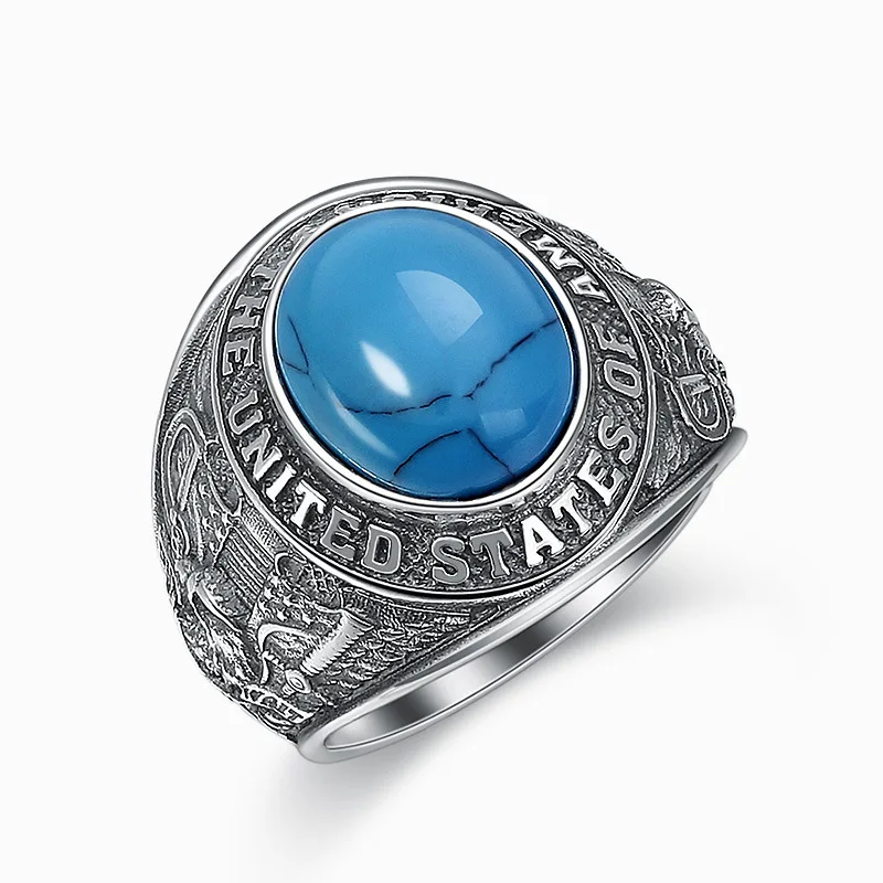 Wholesale s925 sterling silver classic English retro turquoise ring closed index finger ring men's flying eagle ornament