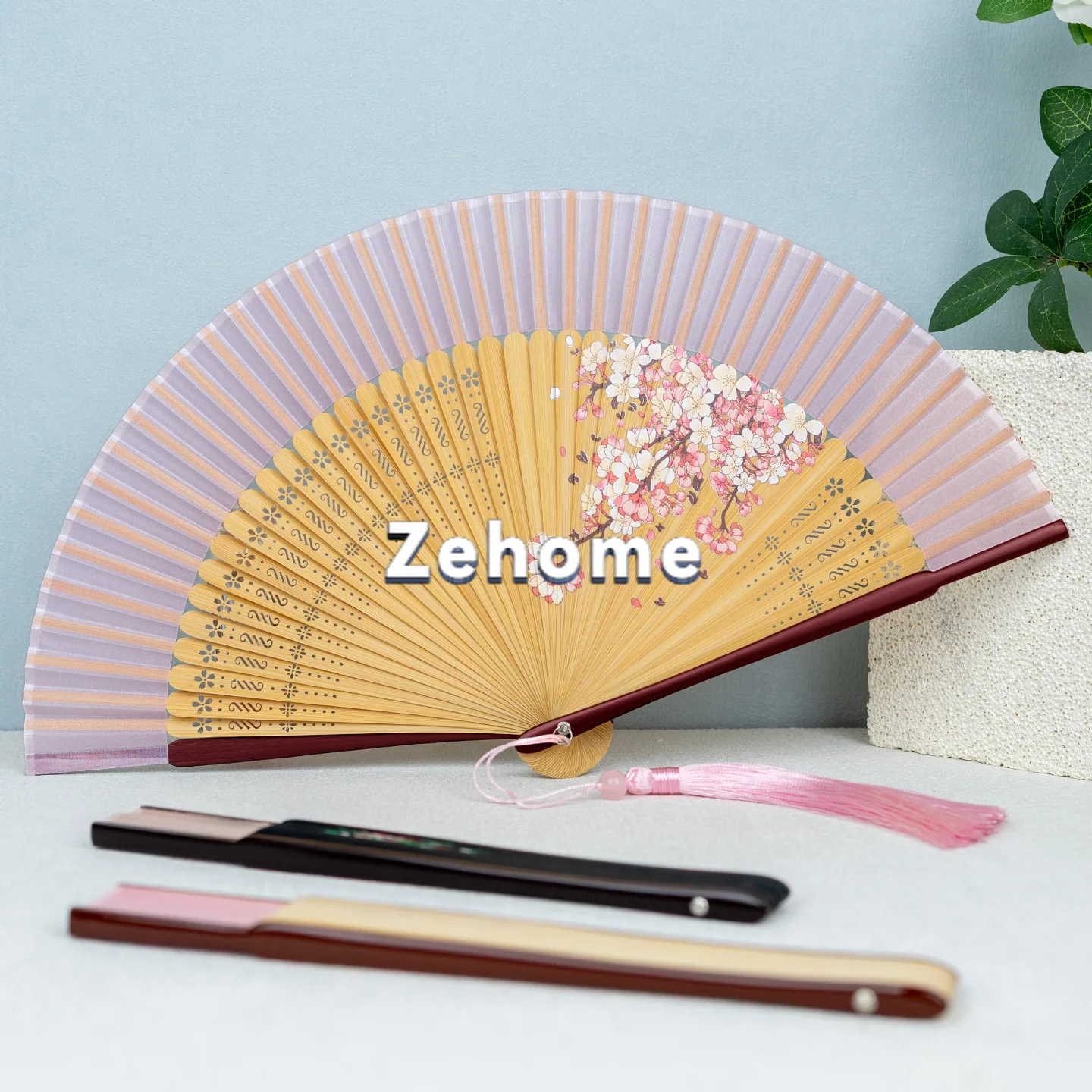 Ancient style spray painting cherry blossom female fan Hanfu cheongsam dance fan shooting props summer daily Chinese ancient