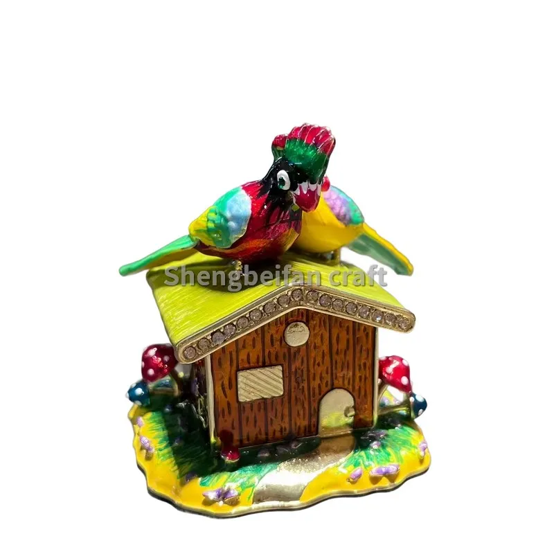 

Metal Craft Enamel Ornament Bird House Jewelry Box Decoration Bithday Gift Trinket Box For Home Decor Necklace Rings box