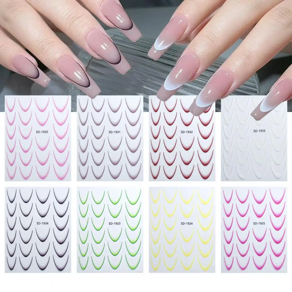 1/12Pcs French Nail Stickers 12 Colors Gradient Line Nail Art Stickers Self-Adhesive Plain Nail Stickers French Manicure Sticker