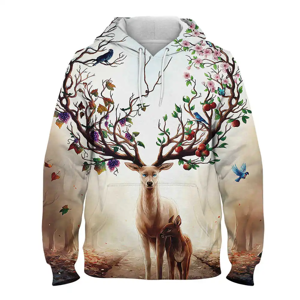 

Personality Pullover Sika Deer 3D Print Hoodie Streetwear Fashion Jacket Casual All-match Oversized Hoodies Unisex Clothing Tops