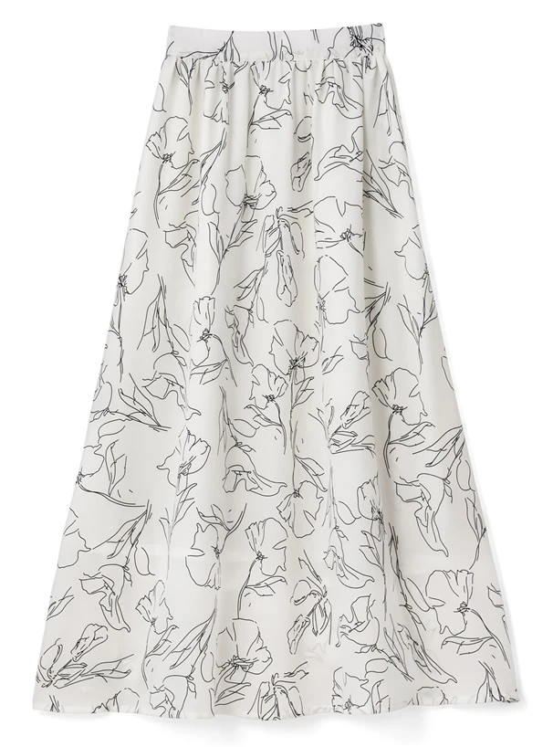 White Printed Elastic Back High Waisted Slim Women's Elegant Printed Long Skirt