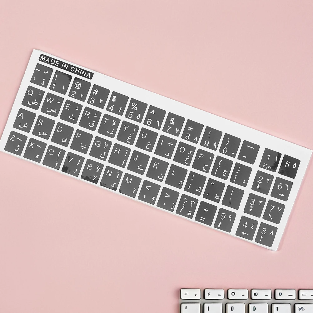 

Glossy Keyboard Stickers Arabic English Replacement Letters Black Background White Font Universal Laptop Desktop Computer
