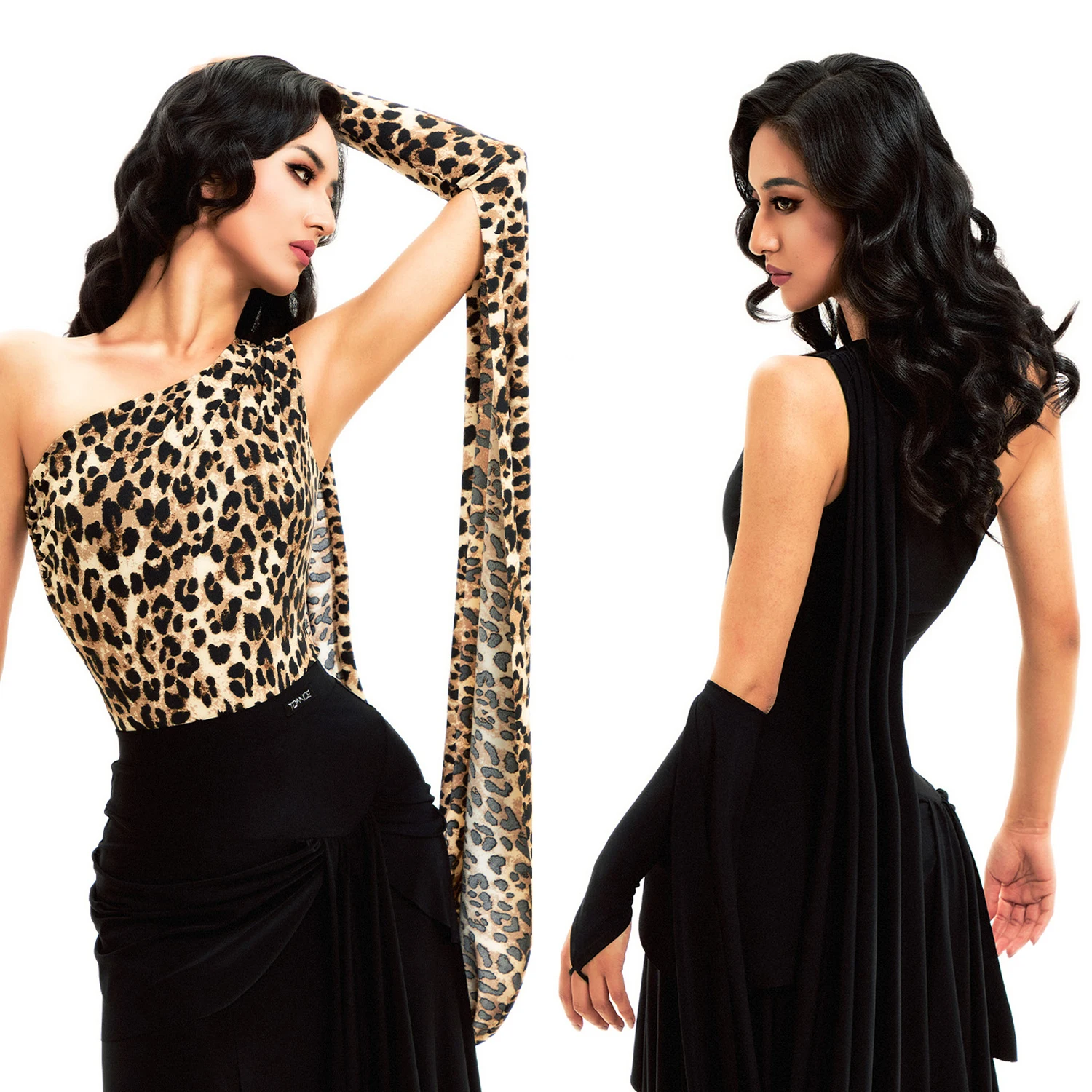 Stroje do tańca towarzyskiego, seksowny top z asymetrycznym dekoltem, spódnica, odzież treningowa, strój do samby, taniec nowoczesny, strój na występy DQL12347