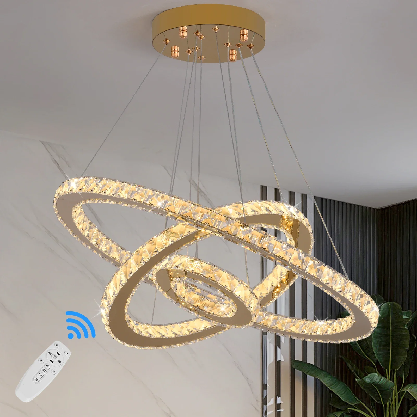 

2025 Crystal Luxury Pendant Lights For Living Room Remote Control Chandelier Lamp Bedroom Dining Room Smart Hanging Lighting Fix