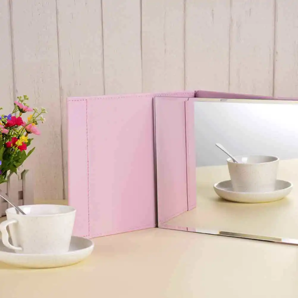 

Компактное складное зеркало для макияжа, розовое, размер M, легкое, портативное, настольное, с плавным механизмом складывания, элегантный дизайн