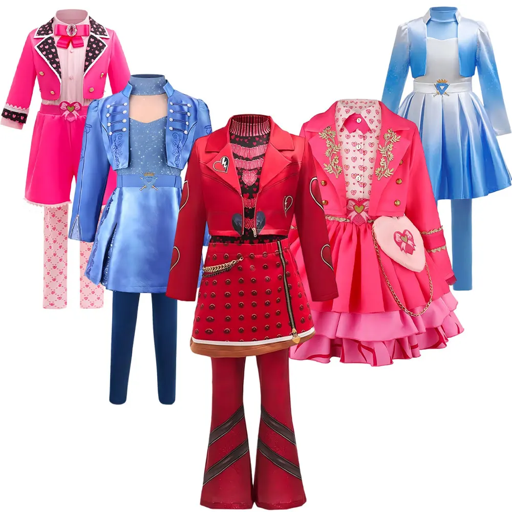 2026 Descendants Movie Series Role Play Set Wicked Wonderland Cosplay Chloe Red Costume Kid Halloween The Rising of Red Outfit