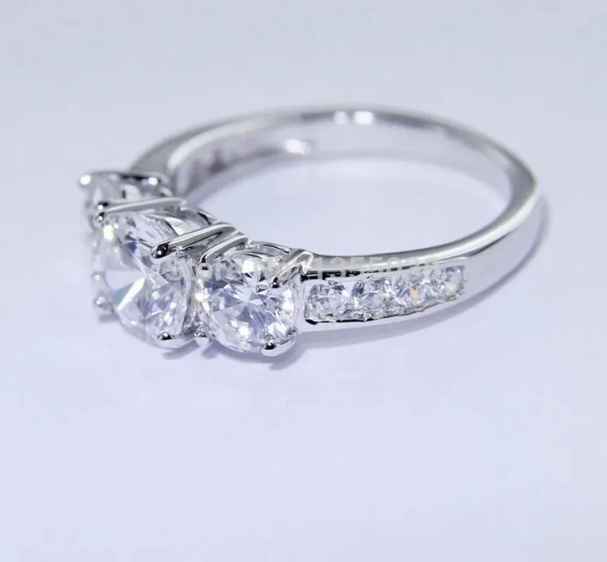 خاتم ألماس مخبري بثلاثة أحجار للرجال والنساء ، خواتم خطبة ، مجوهرات زفاف ، ذهب أبيض 10 قيراط