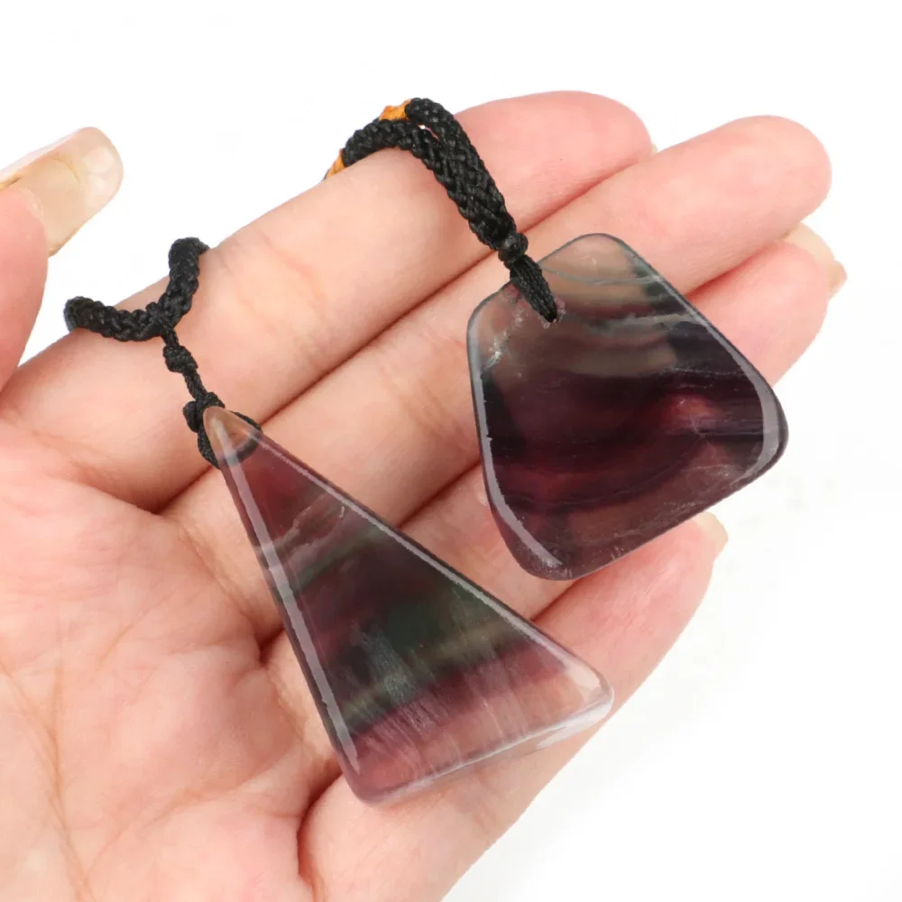 Rainbow Fluorite Pendant 1PC Irregular Shape Reiki Natural Crystal Slice Raw Quartz Gemstone Necklaces Black Rope for Women Gift