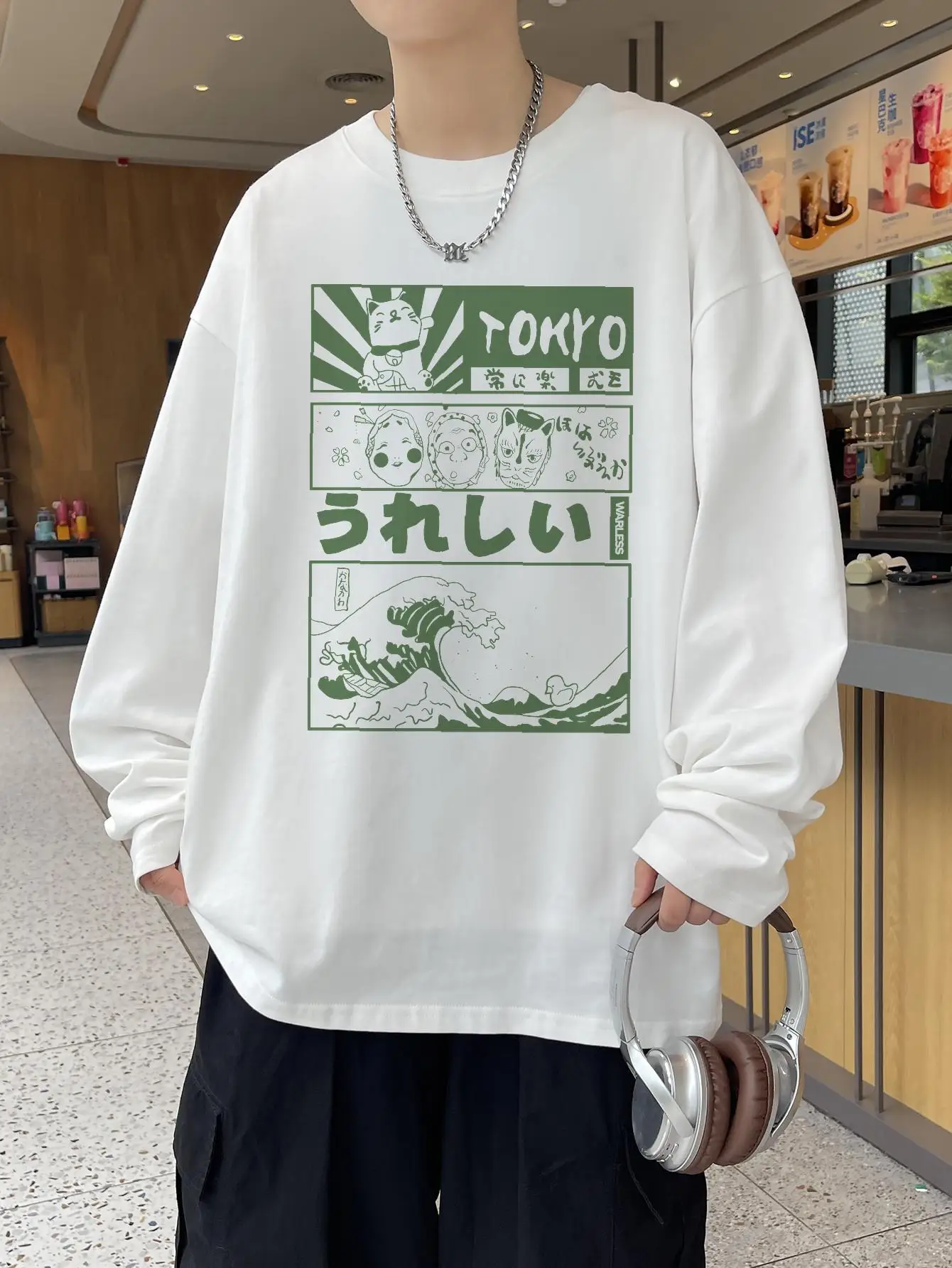 Tokyo Style Men Anime Print T-shirts Long Sleeve O-neck Unisex Y2k Clothing Hip Hop Oversize Autumn Male Streetwear Top Tees