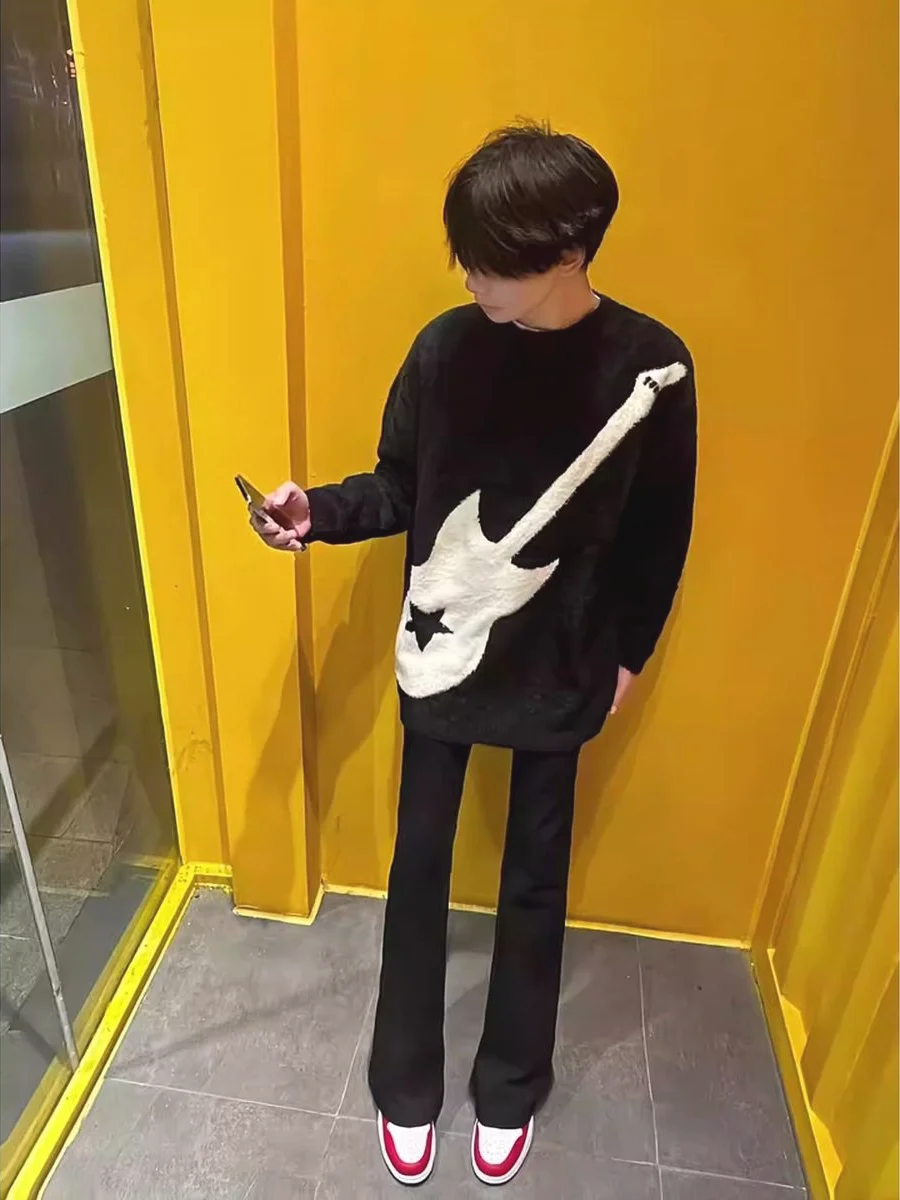 

Американский Sle Повседневный круглый трикотаж Ne Lazy Осень Зима Длинный све Гитарный узор Мягкое полиэфирное волокно