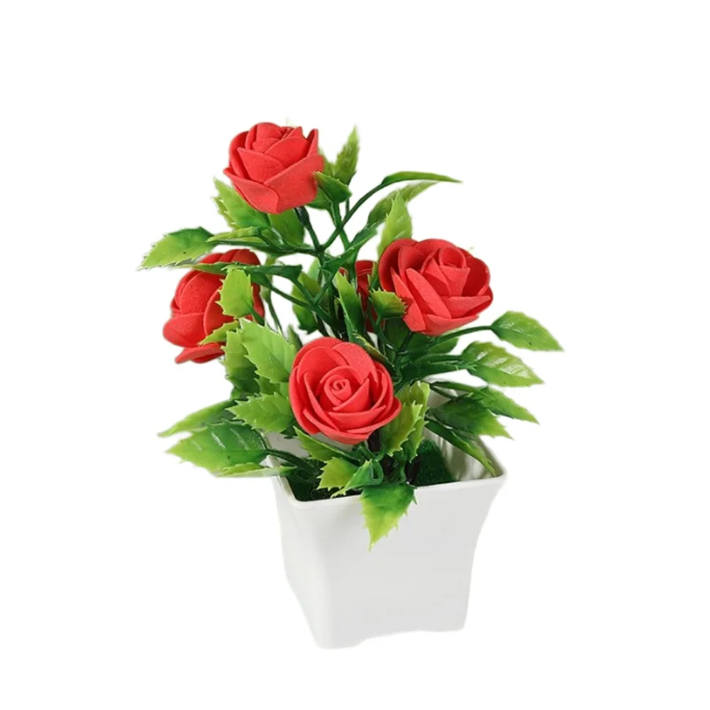 Dining Table Accent Flower Red Simulated Flower Pot Realistic Artificial Flowers Artificial Plant Realistic Look