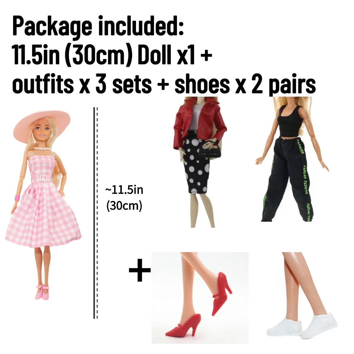 BJD Doll 11.5in 30cm with Outfits x3 sets and Shoes x 2 pairs - Movable Figure Model DIY Best Girl Gift Child Toys