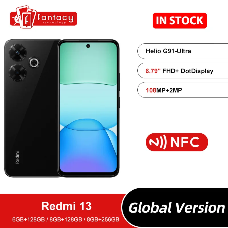 Xiaomi-Redmi 13スマートフォン,4g hyperos,mtk helio g91 ultra,108mpカメラ,5030mah,90hz,6.79インチディスプレイ,グローバルバージョン