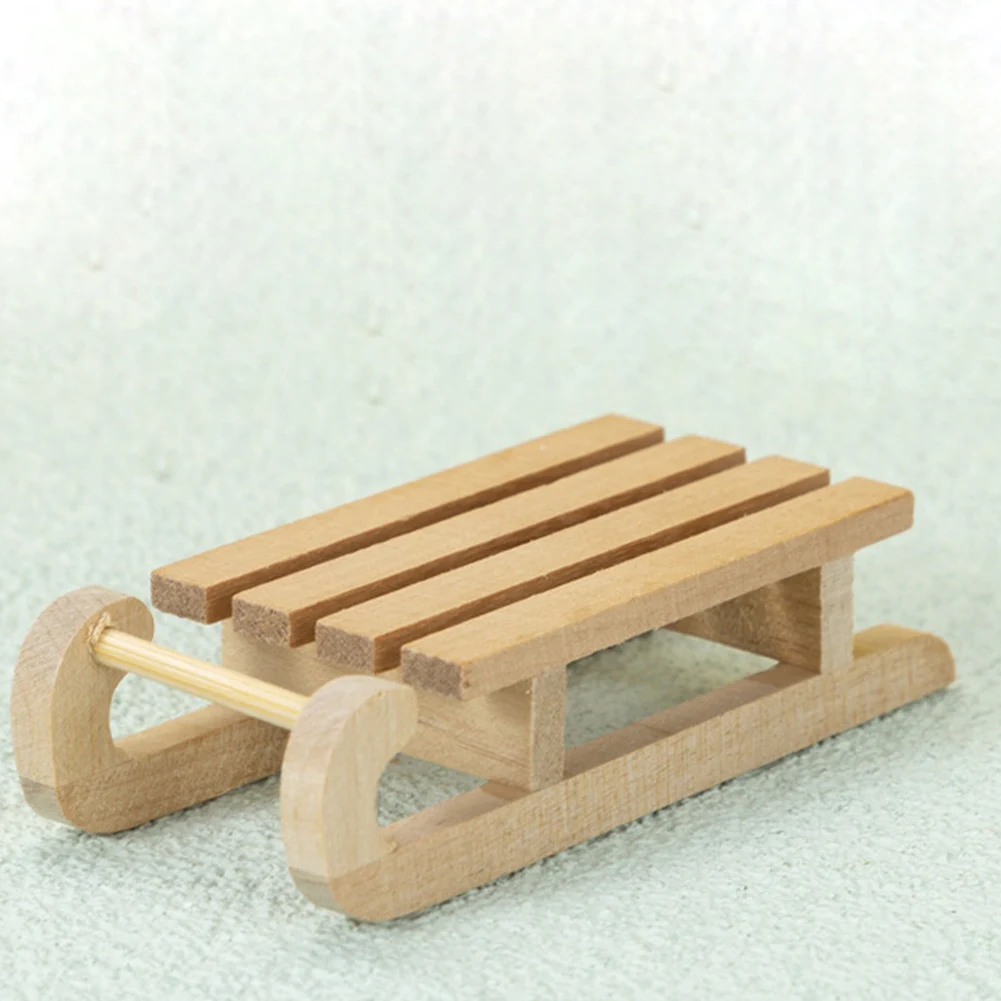 Mini Miniature Sledge Non-Toxic 1/12 Wooden Model Sledge Handmade Sleigh Desktop Craft Home Decor Crafts Doll House Accessories