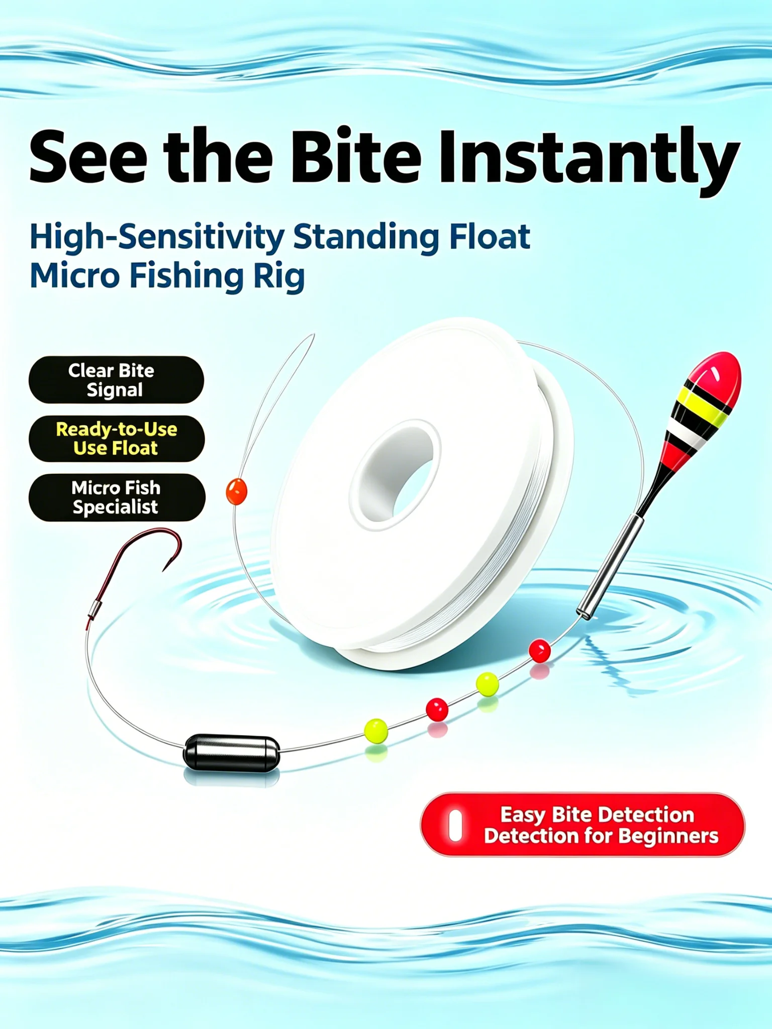 Gebrauchsfertige Stream Float Rig Einzelhaken von Akita Fox, 0,2 g gewichtet, für Mikrofischen auf Forellen, Panfish und Minnows. – Detail 1