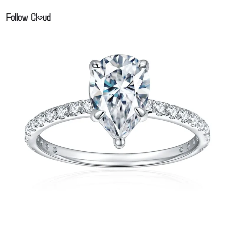 

Follow Cloud 1.5ct Pear Cut Moissanite Rings for Women 6*10mm Stone 925 Sterling Silver Wedding Promise Band Valentines Day Gift