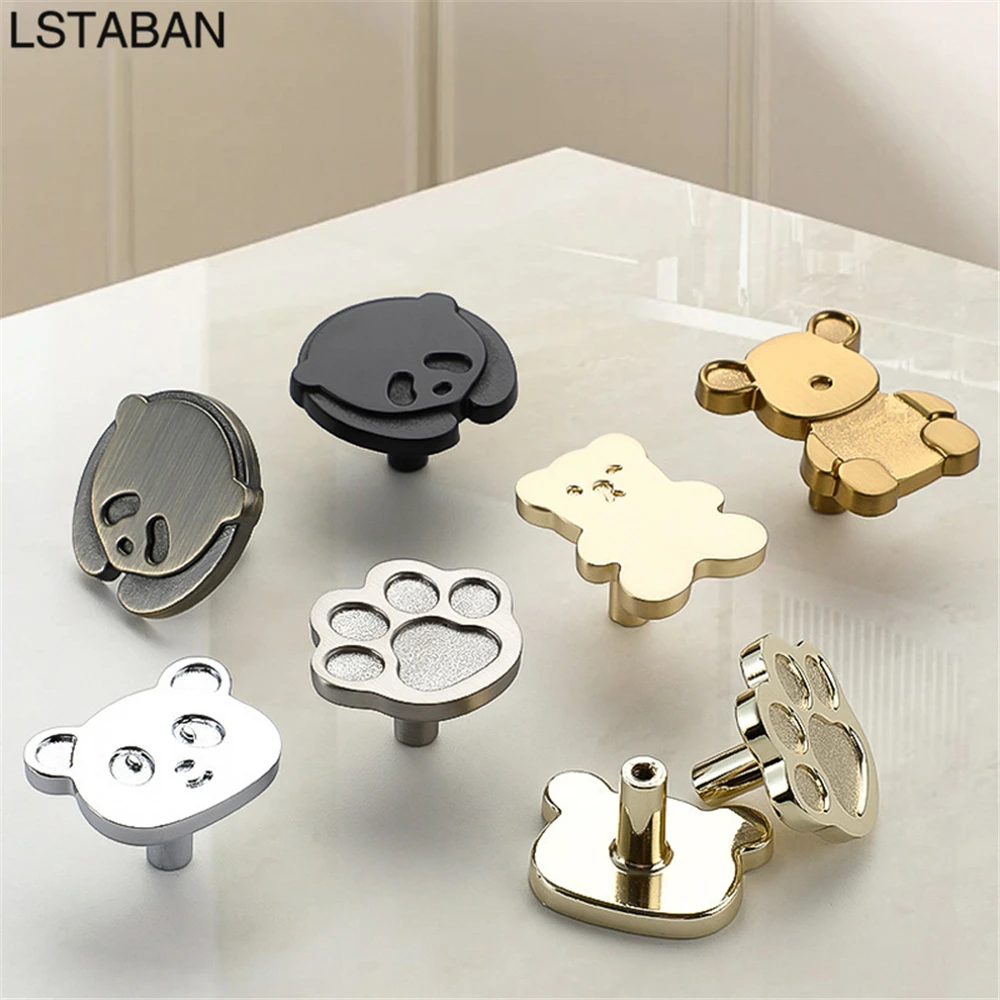 French Style Wardrobe Cabinet Knob Zinc Alloy Children's Room Creative Bear Drawer Pull Solid Animal Door Handle Furniture Knobs