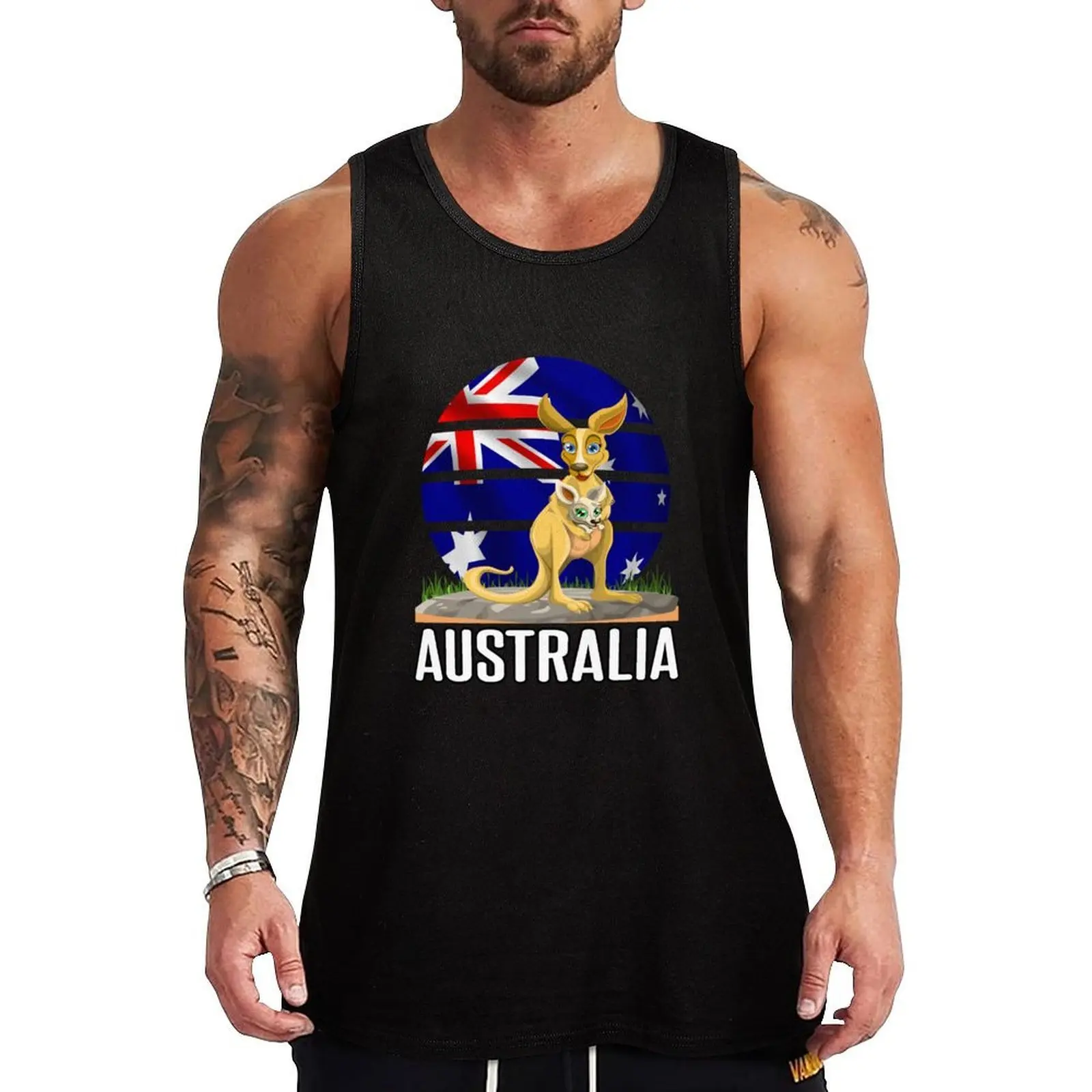 

Australian Kangaroo, Australian flag Tank Top Sleeveless Gym Tank Top Fitness Training Quick Dry
