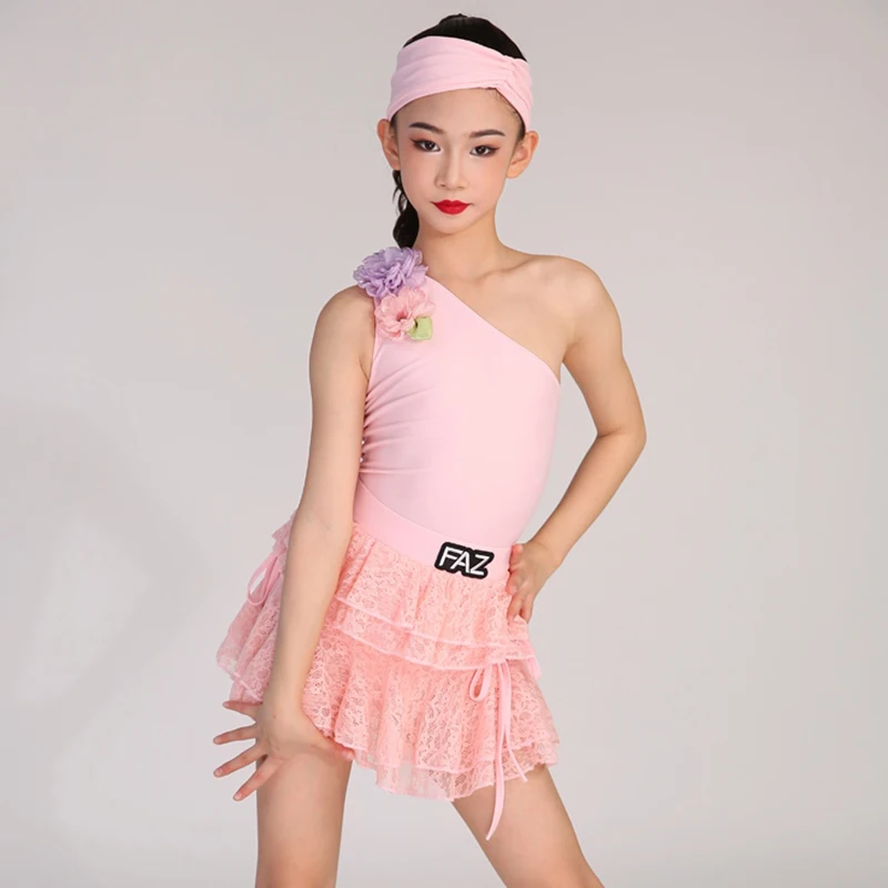 

Latin Dance Training Clothes Girl Summer Pink Dance Suit For Performance Dancing Show Stage Wear Rumba Practice Skirts AMY1769