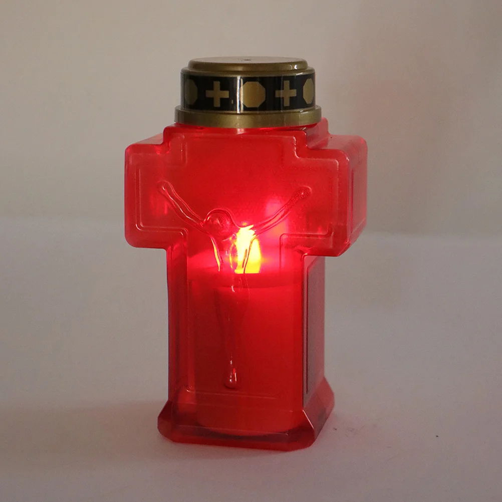 تذكارية Led عديمة اللهب يسوع ضوء أحمر قذيفة حديقة مقبرة ديكور الإضاءة الدينية في الهواء الطلق حصة مصباح عقلي