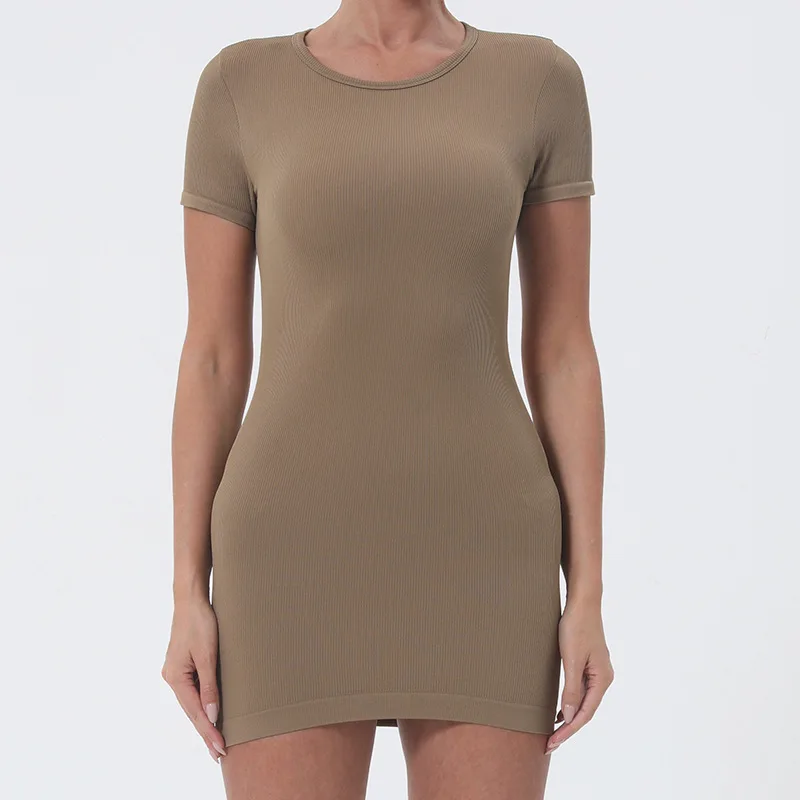 PN & NP, vestido tipo camiseta con cuello redondo para mujer, vestido ajustado sexy para Yoga, vestido cómodo elástico envolvente con glúteos sin costuras