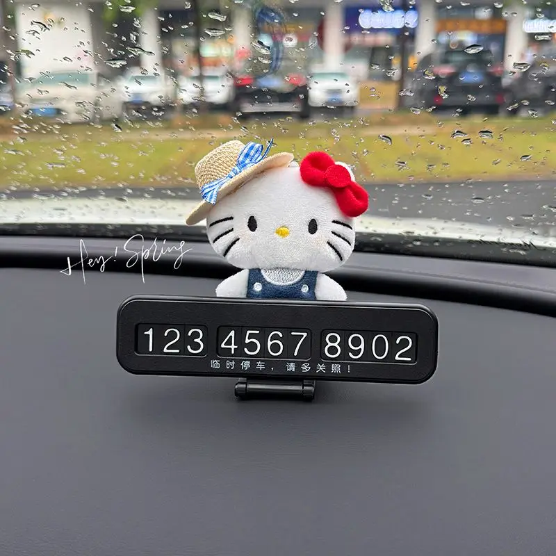 

Временная парковочная табличка с номером телефона Hello Kitty, 4 набора цифр, скрытая, для интерьера автомобиля, мультяшная, аксессуар для авто