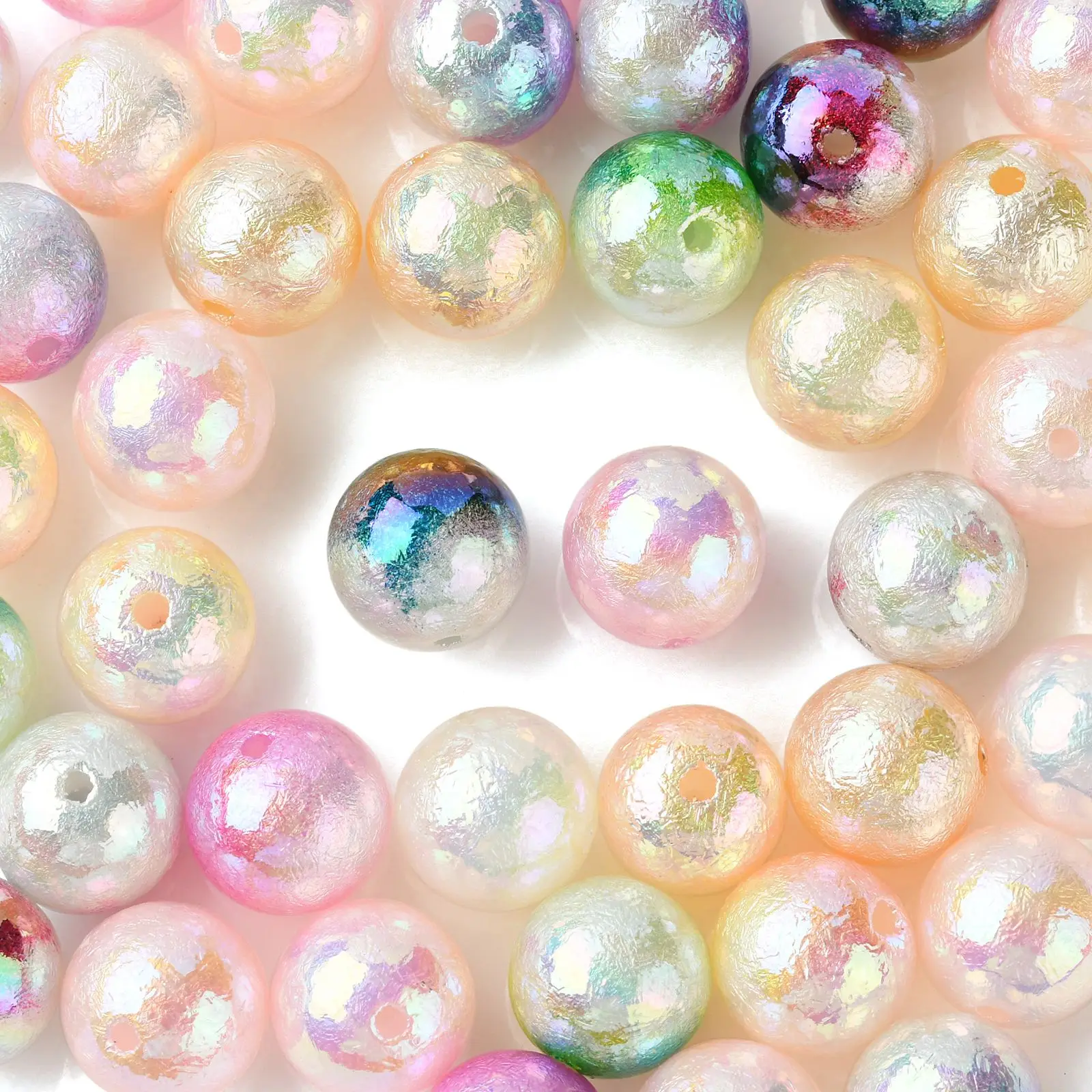 50Pcs Random Color 16mm Wrinkle Round Beads Acrylic Bubblegum Beads Round Ball Spacer Beads for DIY Craft Bracelet Making