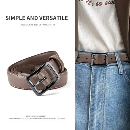 New women's belt double-sided cowhide fashion versatile pin buckle jeans belt leather belt