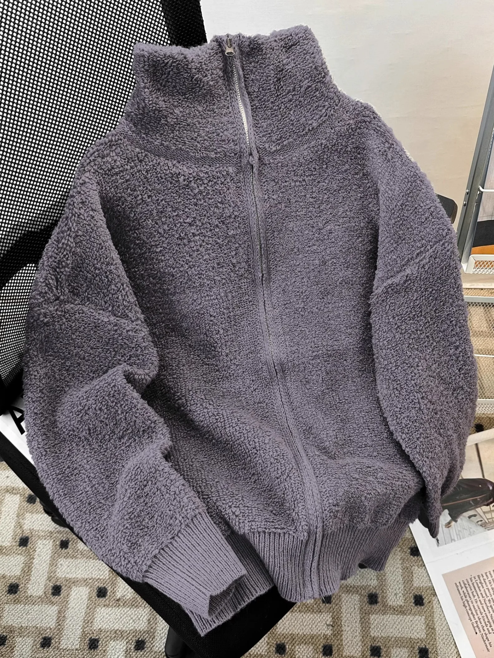 

Мужской зимний теплый мягкий вязаный кардиган на молнии, повседневный свободный универсальный свитер из полиэстера с длинными рукавами