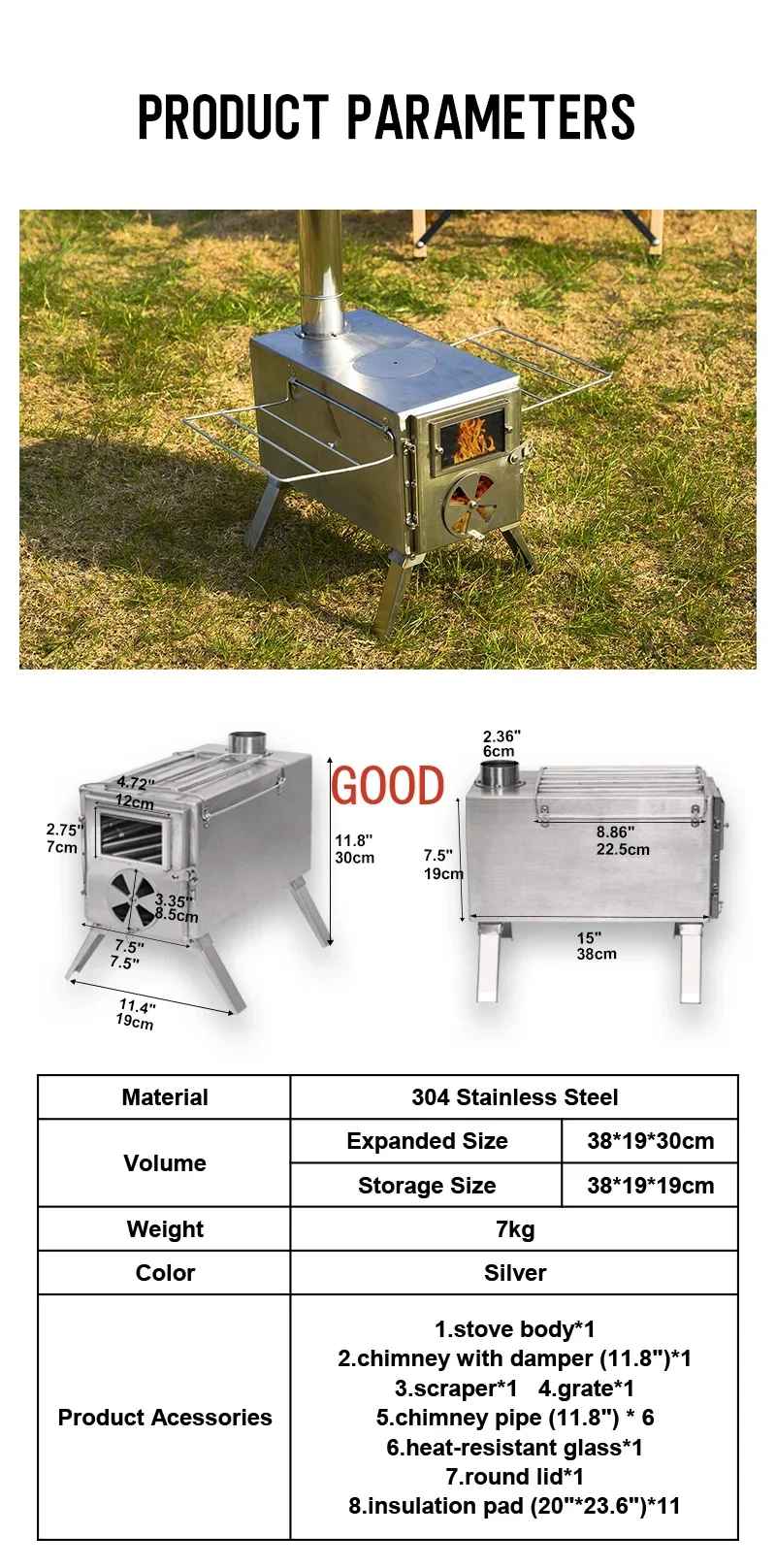 New Design  Light Stainless Steel Burning Family Portable Stove Outdoor Camping Wood Stove