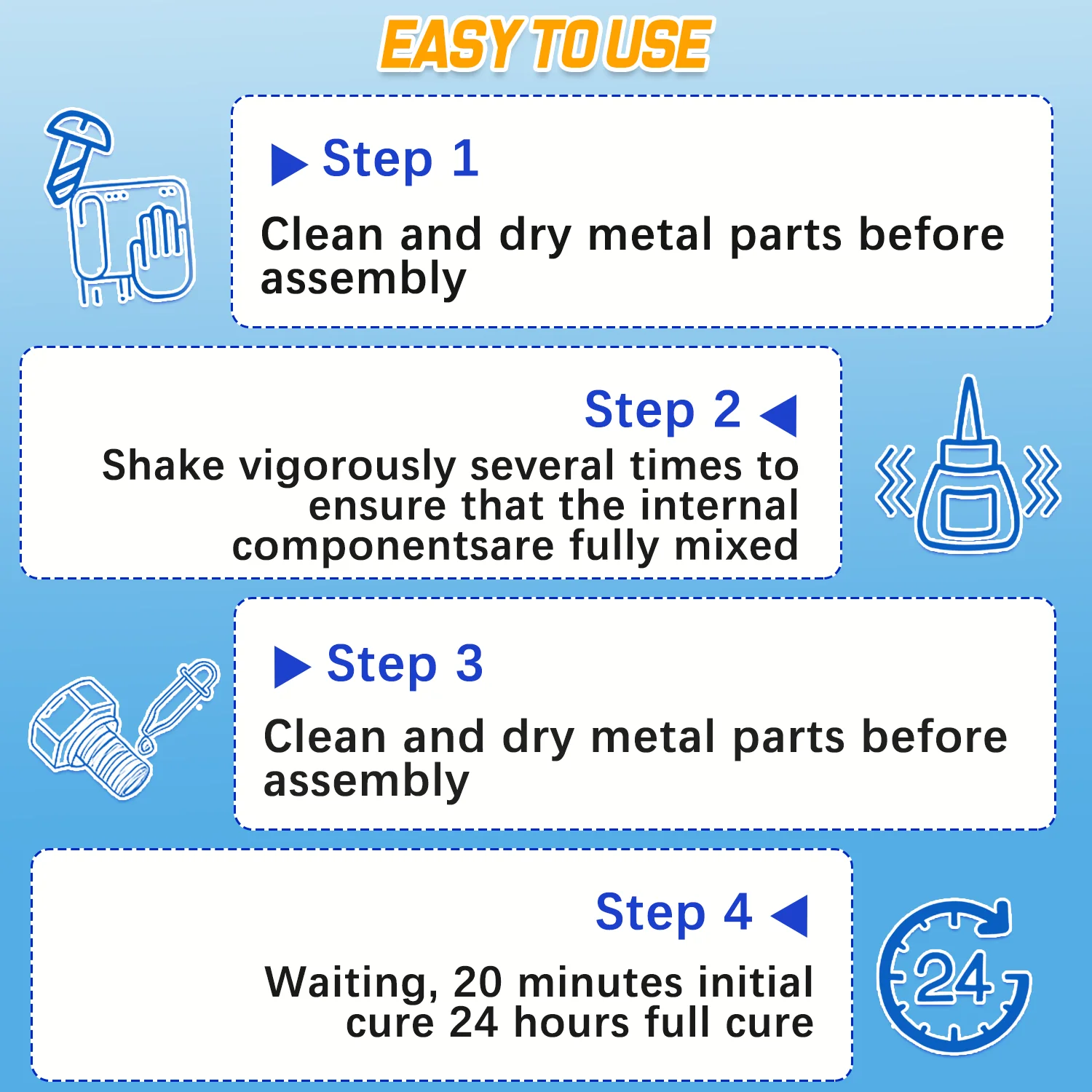 LOOLIFL ブルー中強度ネジロック剤、ユニバーサルネジ接着剤、すべての金属ネジ部品用、取り外し可能防水