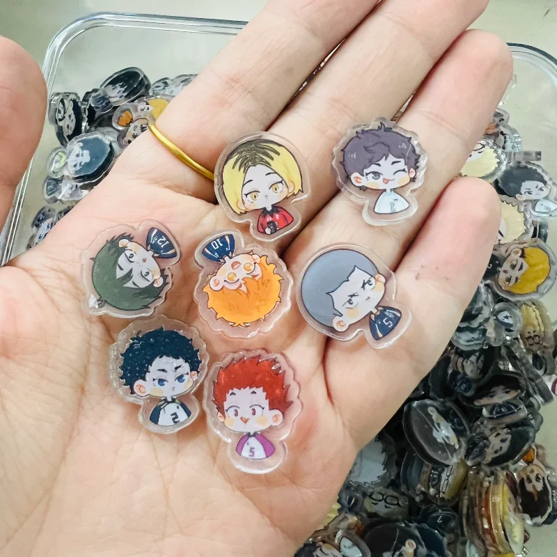 110pcs anime Haikyuu!! 1cm Acrylic Pendant kawaii volleyball boy DIY Accessory Keychain PP Clip Patch Waterproof Childrens Toys