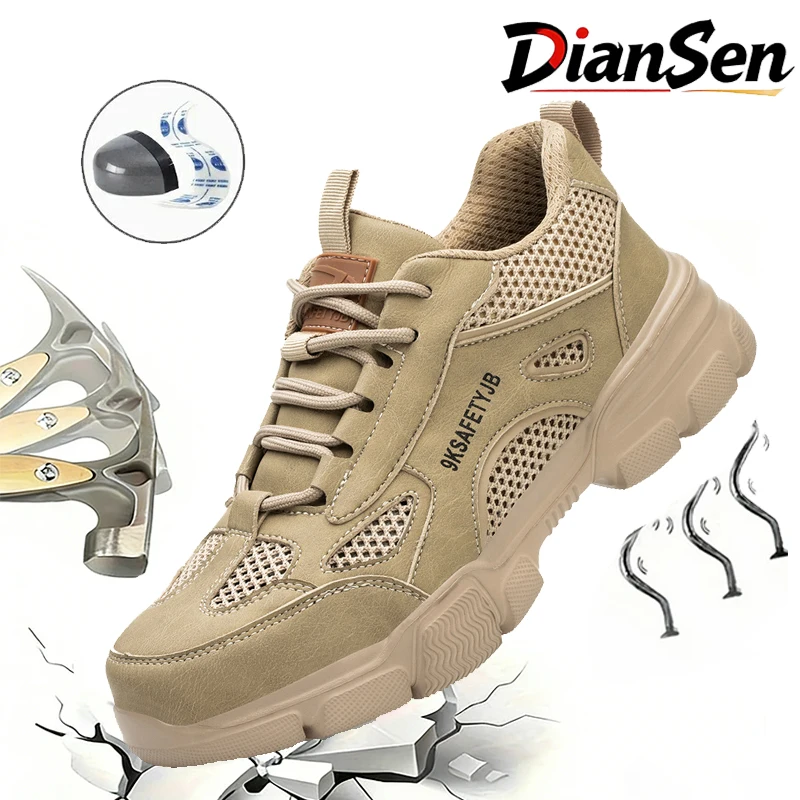 Men Safety Shoes Work Sneaker Anti-smash Non Slip Work Shoes Steel Toe Protection Shoes Lightweight Breathable Industrial Shoes