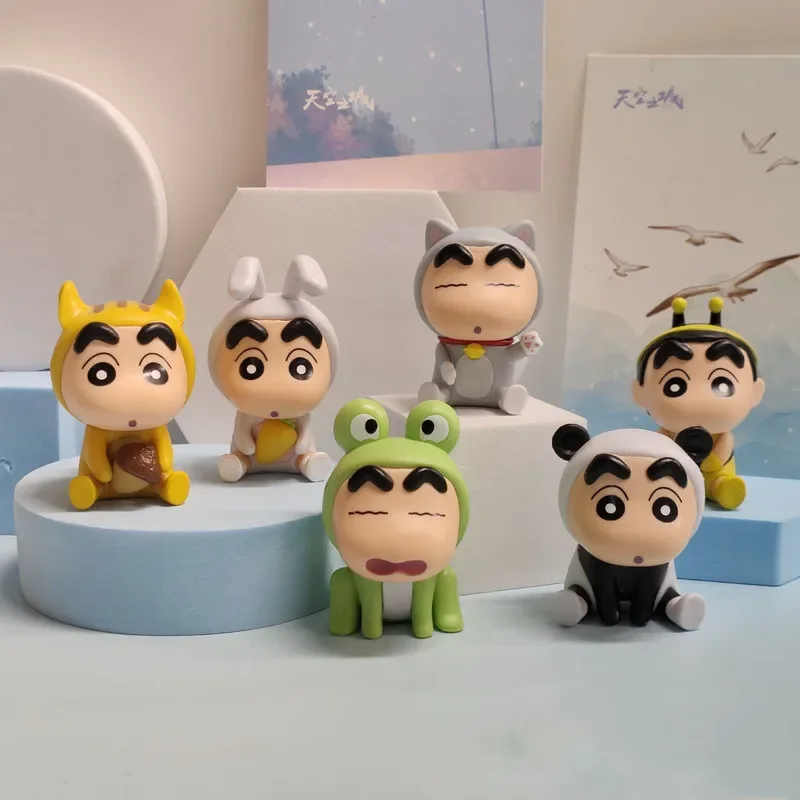 

6 Pcs Anime Crayon Shinchan Collectible Mini Kawaii Figure Cos Animal Gacha Doll Ornaments Cute Tide Play Figure Model Toy Gift