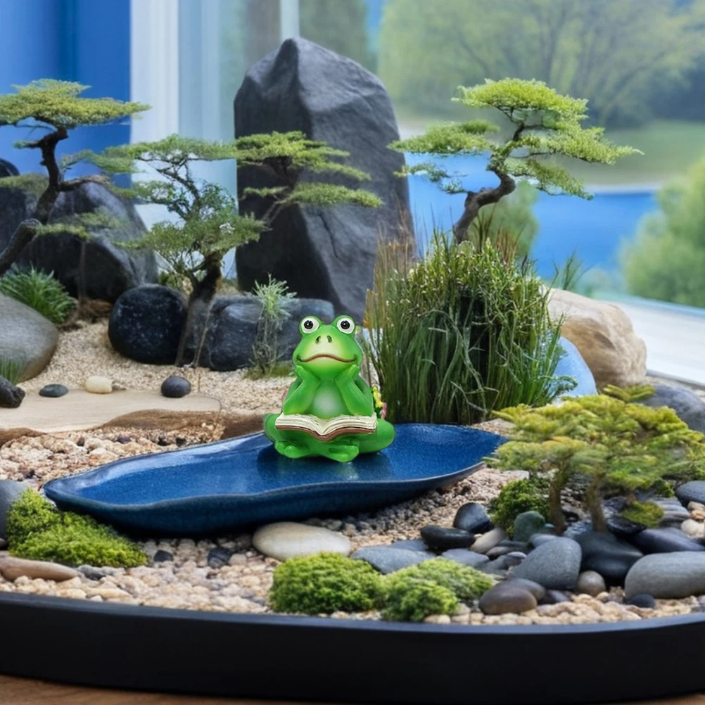 3 قطعة قراءة كتاب الضفدع تمثال الراتنج مصغرة الحيوان حديقة ديكور اناء للزهور قدم زارع دعم سطح المكتب الديكور في الهواء الطلق