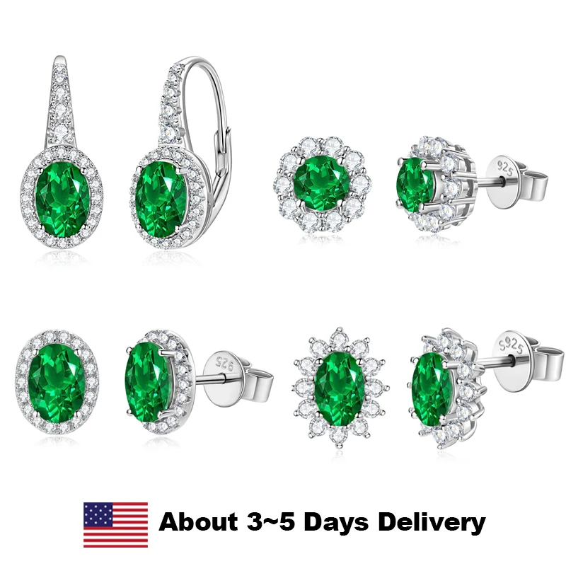 

Oval Artificial Emerald Drop Earrings 5x7mm For Women Zircon Hoop Earrings Luxury Engagement Wedding Jewelry Anniversary Gifts