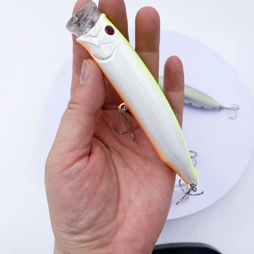 LUREGO Fishing 28 g drahtintegrierter, verstärkter Popper-Köder, Oberflächenspritzköder, langgussender schwimmender Seebarschköder – Detail 10