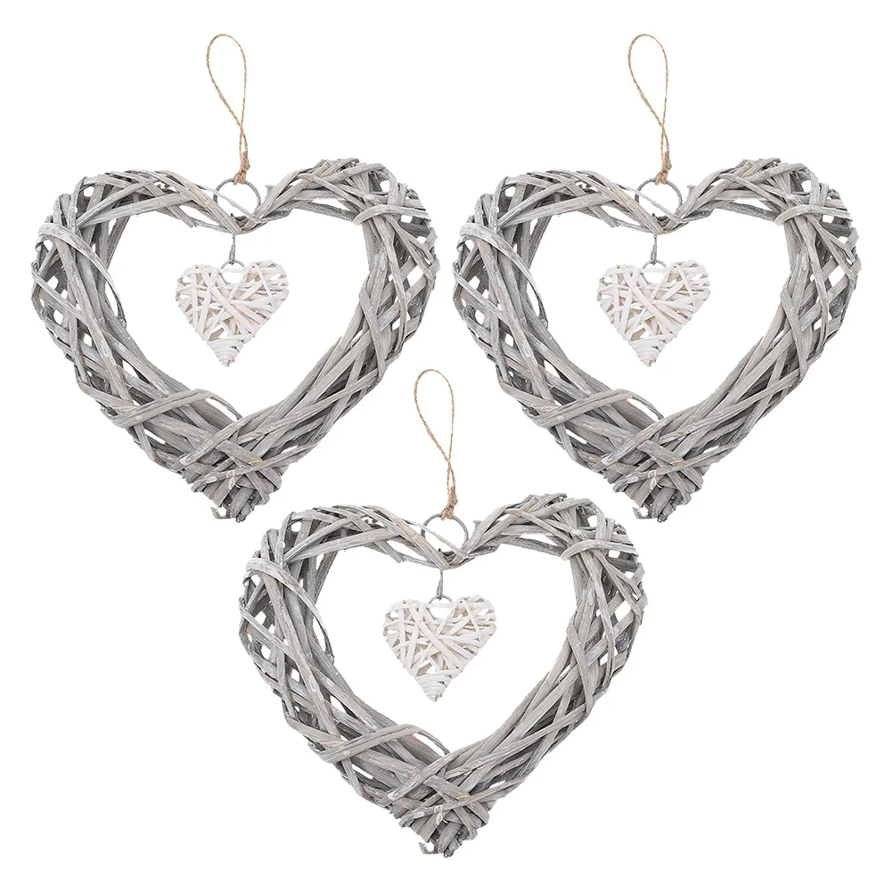

3Pcs Heart Wicker Hanging Wreath Rustic Wall Decor Wedding Birthday Party Door Decoration Charming Photo Backdrop Ornament