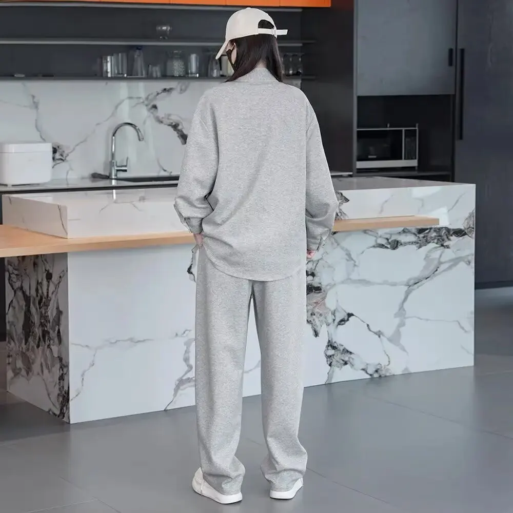 Spring and Autumn Men's Simple Fashion Lazy Casual Set Loose Versatile Coat Wide Leg Pants Two Piece Set