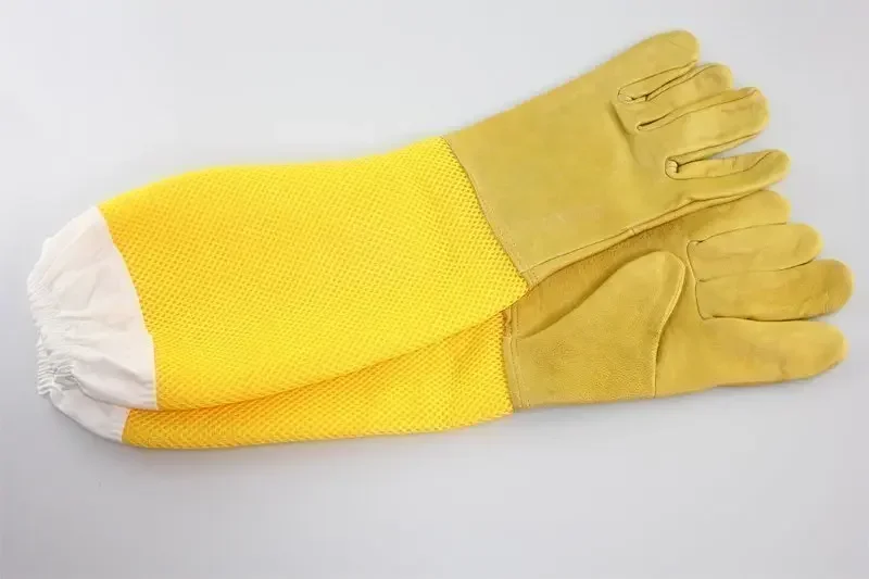 A 2PCS Anti Bee Gloves Yellow Sheepskin Gloves Long Mesh Breathable Hollow Bees Sting Out Special Products Wholesale